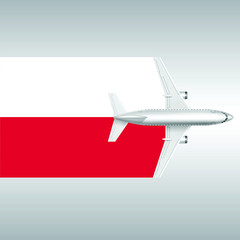 Plane and flag of Poland. Travel concept for design