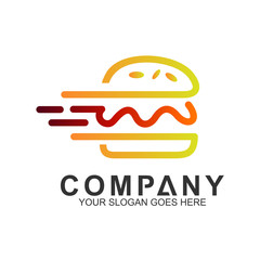 food delivery logo, burger with fast movement shape in mono line style