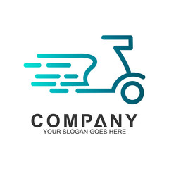 transportation logo, fast scooter with movement shape in mono line style