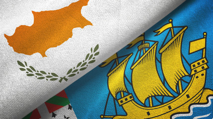 Cyprus and Saint Pierre and Miquelon two flags textile cloth, fabric texture