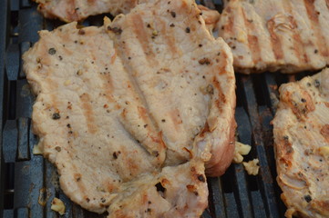Roast pork, the surface of the hot metal grill used to grill the meat