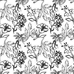 Seamless blue flower pattern.Hand drawn paint.Nature texture.