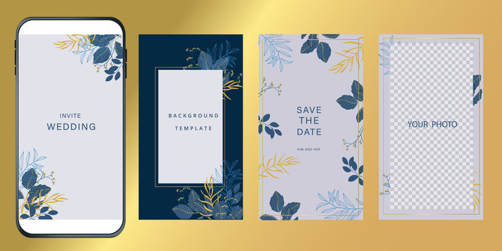 Navy Blue Luxury Wedding Invitation, floral invite thank you, rsvp modern card Design in gold flower with  leaf greenery  branches decorative Vector elegant rustic template