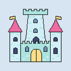 Pixel castle for games and web sites. Castles and fortresses vector icons. Pixel art. Old school computer graphic style.8 bit.