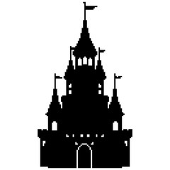 Pixel castle for games and web sites. Castles and fortresses vector icons. Pixel art. Old school computer graphic style.8 bit.