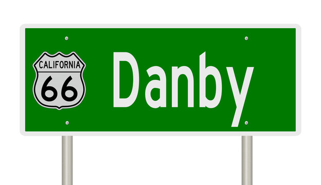 Rendering of a green 3d highway sign for Danby California on Route 66