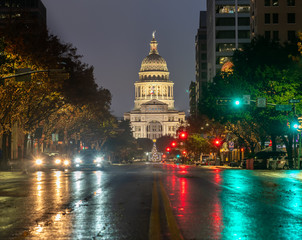 Low Angle View of The Austin Capitol In the Early Morning After Rain Storm