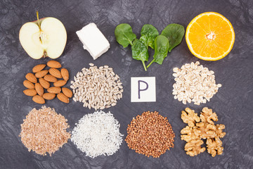 Healthy nutritious food as minerals, vitamin P and dietary fiber