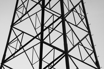 Abstract Photograph of A transmission tower or power tower,  a tall structure, usually a steel lattice tower, used to support an overhead power line