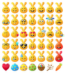 Smileys smily emoticons easter rabbit eggs set yellow