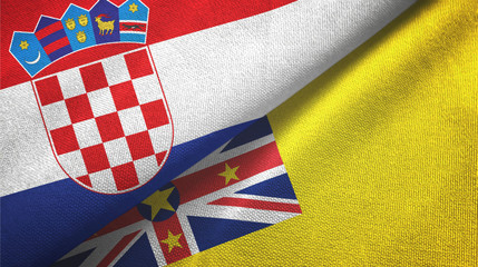 Croatia and Niue two flags textile cloth, fabric texture