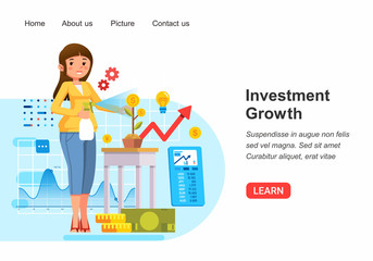 isometric illustration of women growing an long term investment illustrated with growing plant with coin as fruit