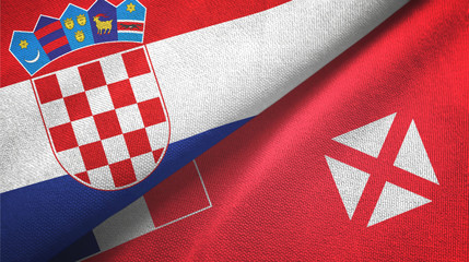 Croatia and Wallis and Futuna two flags textile cloth, fabric texture