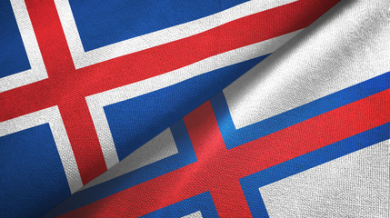 Iceland and Faroe Islands two flags textile cloth, fabric texture