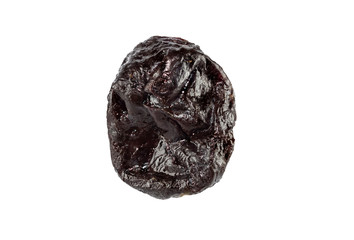 Dried prune on pure white background