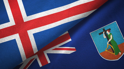 Iceland and Montserrat two flags textile cloth, fabric texture