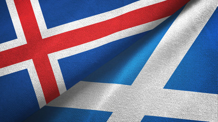 Iceland and Scotland two flags textile cloth, fabric texture