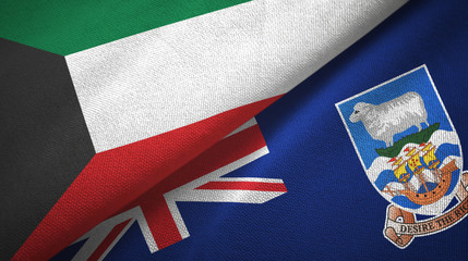 Kuwait and Falkland Islands two flags textile cloth, fabric texture
