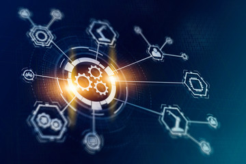 Automation system. Optimisation of business and industrial process workflow. Development of sofware for automatization managment. Gears and cogwheels.