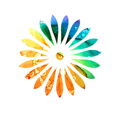 A multi-colored simple flower. Mixed media. Vector illustration