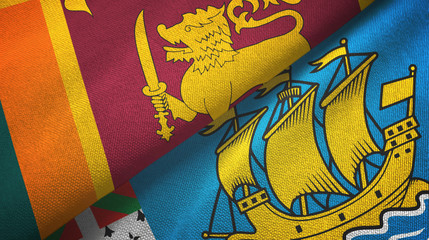 Sri Lanka and Saint Pierre and Miquelon two flags textile cloth, fabric texture