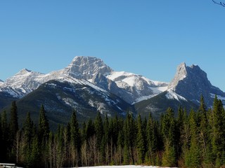 OLYMPUS DIGITAL CAMERA  Mount Lougheed in background with Windtower to the right view near Dead Man Flats, Canadian Rockies