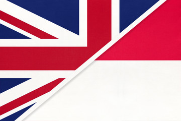 United Kingdom vs Monaco national flag from textile. Relationship between two european countries.
