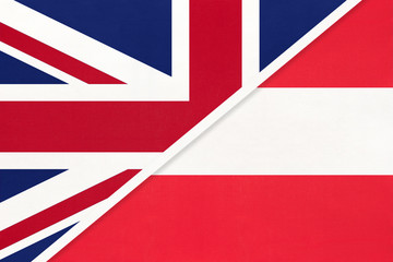 United Kingdom vs Austria national flag from textile. Relationship between two european countries.
