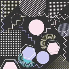 Memphis style banner templates collection. 80-90s trendy fashion background with geometric shapes. Vector illustration. Poster, invitation, greeting card, cover design