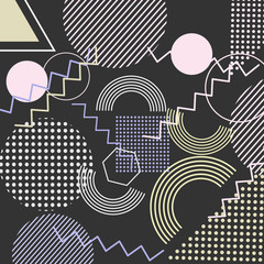 Memphis style banner templates collection. 80-90s trendy fashion background with geometric shapes. Vector illustration. Poster, invitation, greeting card, cover design