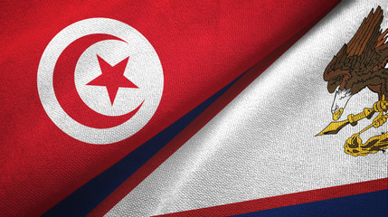 Tunisia and American Samoa two flags textile cloth, fabric texture