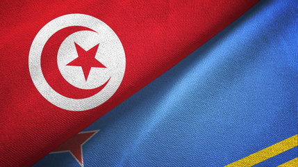 Tunisia and Aruba two flags textile cloth, fabric texture