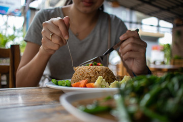Eating Thai Fried Rice with Shrimp paste