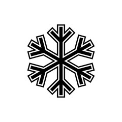 Black and white snowflake symbol vector on white background.