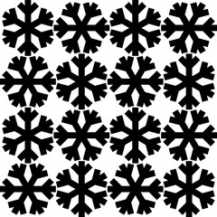 Black snowflakes symbol vector repeat pattern on white background.