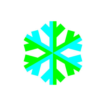 Blue And Green Snowflake Symbol Vector On White Background.