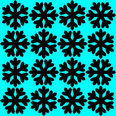 Fototapeta premium Black snowflakes symbol vector repeat pattern on blue background.