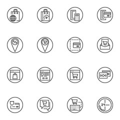 Ecommerce line icons set. Online shopping linear style symbols collection, outline signs pack. vector graphics. Set includes icons as shopping cart, package tracking, secure payment, online support