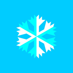 Blue and white snowflake sign vector on blue background.