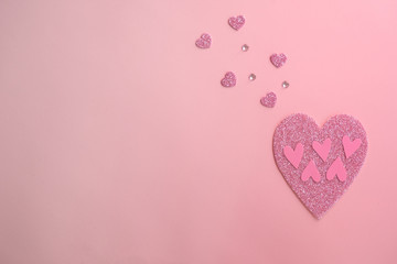 valentine background .pink heart paper flatlay decor for wedding invitation card and love anivesary.