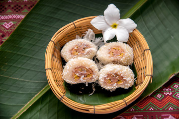 traditional thai dessert Boiled rice (Khao Tom Mat)