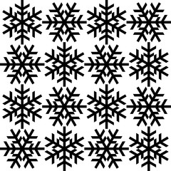 Black snowflakes icon vector repeat pattern on white background.