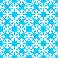 White snowflakes icon vector repeat pattern on blue background.