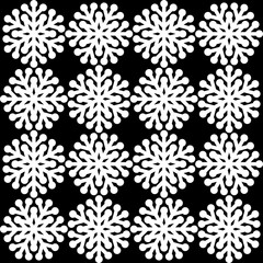 Naklejka na ściany i meble White snowflakes icon vector repeat pattern on black background.