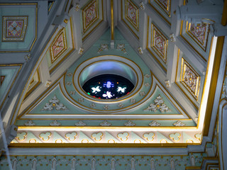 Fototapeta premium Interior Thai temples that have been inspired by Gothic architecture and imitate Christian churches,Thai temple Name is Wat Niwet Thammaprawat Ratchaworawihan 