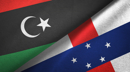 Libya and Netherlands Antilles two flags textile cloth, fabric texture