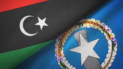 Libya and Northern Mariana Islands two flags textile cloth, fabric texture