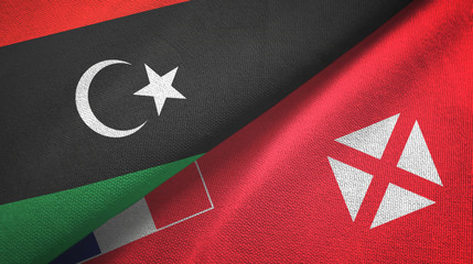 Libya and Wallis and Futuna two flags textile cloth, fabric texture