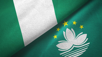 Nigeria and Macau two flags textile cloth, fabric texture