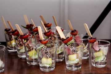 Seared tuna coated sesame seeds service in canape style